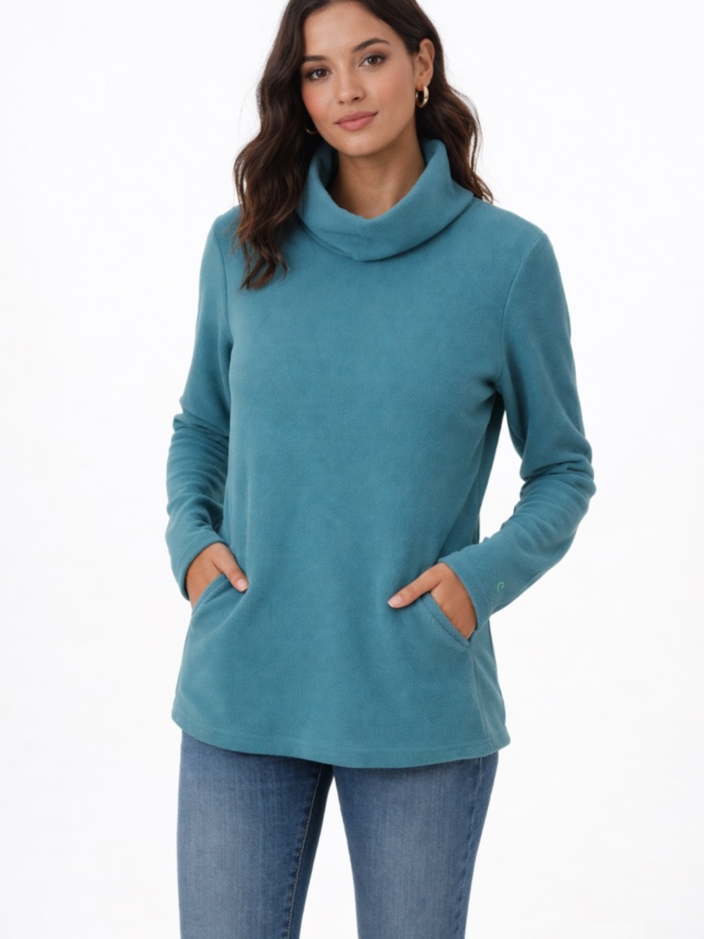 Dudley Stephens Park Slope Fleece Turtleneck Sweater Womens XS Blue Pockets
